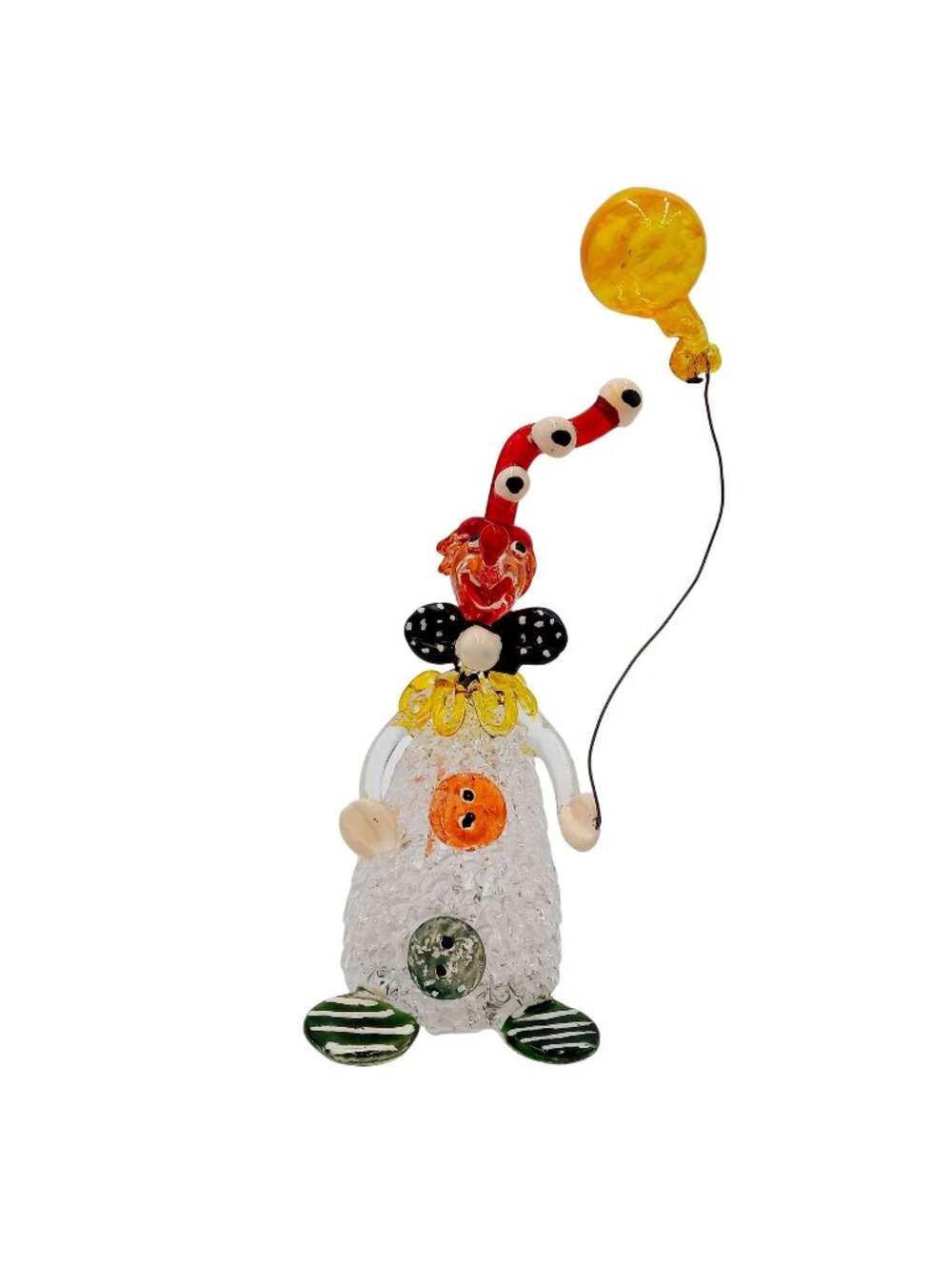 Vintage Clown Figurine Plastic Spaghetti String Yellow Balloon Polka Dots Stripe